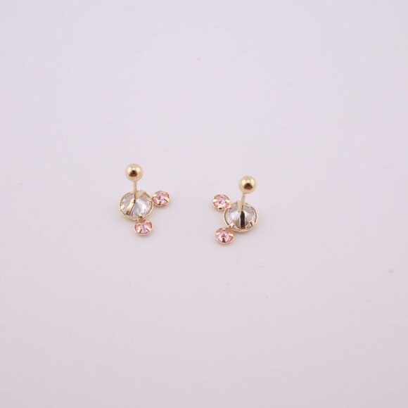 Women's 14k Gold Pink Mickey Mouse Silhouette Cubic Zirconia Mini Stud Earrings* - Picture 10 of 11